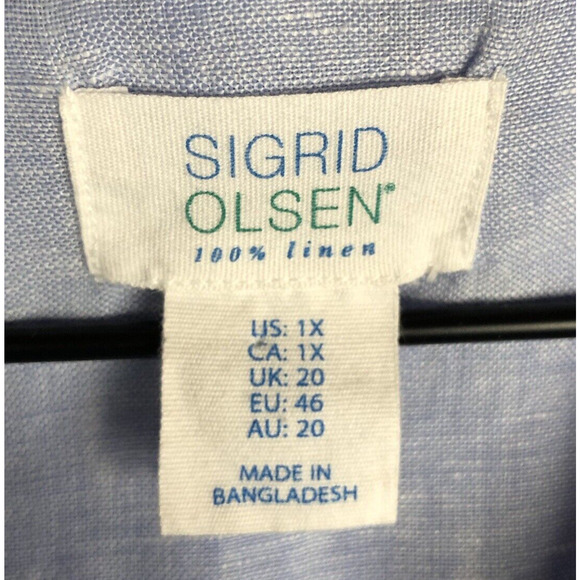 SIGRID OLSEN 100% Linen Tunic Top Sz 1X Blue Roll Tab 1/2 Button Loop Lagenlook - Picture 3 of 11